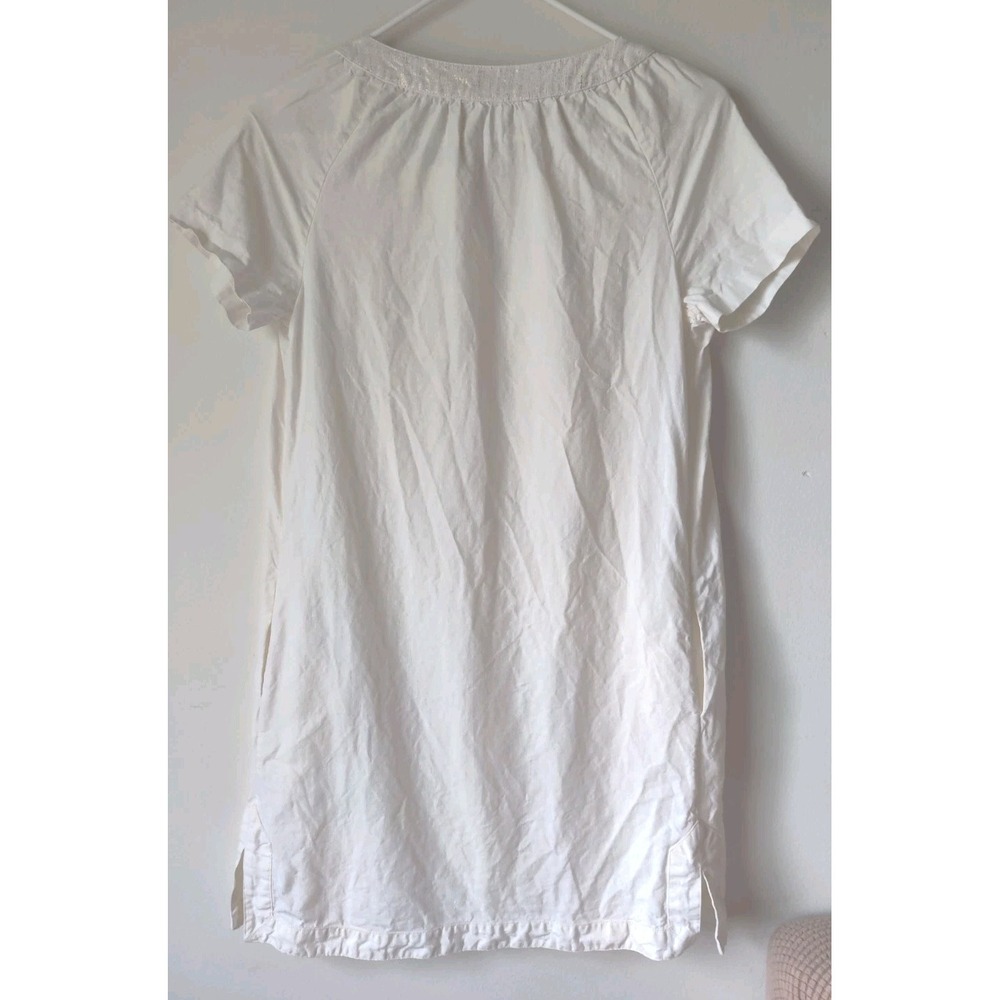 J. Crew Short Sleeve Linen Relaxed Shift Cream Dress Metallic Trim Pockets Sz 2‎ - Picture 2 of 4
